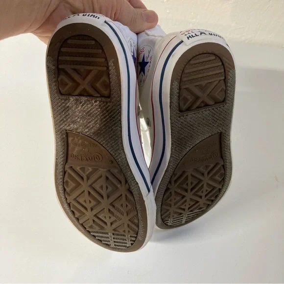 Converse Chuck Taylor All Star White Canvas High-Tops with Red and Blue Accents - Picture 7 of 16